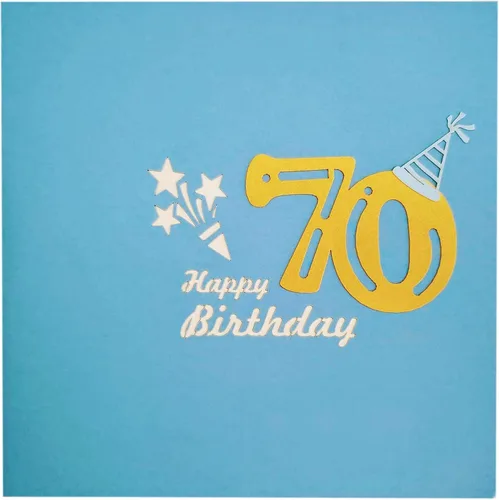 Miniatura 10 de iGifts And Cards Tarjeta desplegable 3D de 70 cumpleaños: caja de fiesta azul centro de mesa de champán - Saludo de hito para padres, abuelos