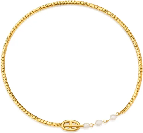 Miniatura 8 de DASIQI Collares para mujer, letras dobles D, perlas de agua dulce, empalme de perlas, cierres de palanca OT de 15 pulgadas, cadena plana