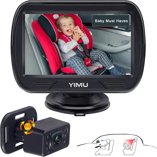 YIMU HD720P Cámara de coche de bebé para asiento trasero, reposacabezas de automóvil, monitor de instalación rápida, visión nocturna, cámara