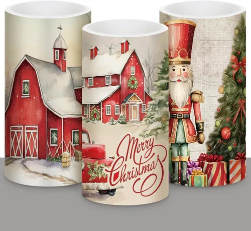 Miniatura 10 de Retisee 3 piezas de velas de Navidad sin llama estilo granja con control remoto, velas LED operadas a batería estilo rústico, decoración de Navidad