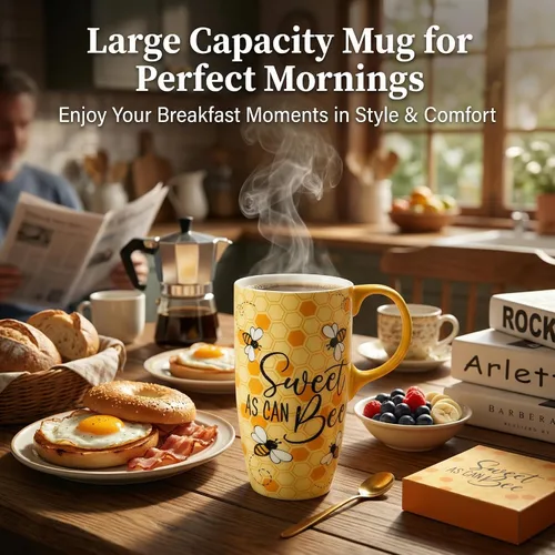Miniatura 8 de DUSVALLY Taza de café alta de cerámica, juego de regalo de taza de café de amigos, taza de viaje con tapa para oficina y hogar, taza de porcelana