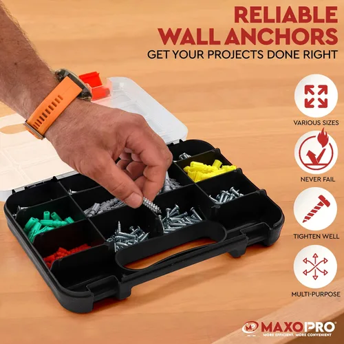 Miniatura 2 de Kit de anclajes y tornillos para paneles de yeso - Kit de anclajes de pared secos de plástico de 370 piezas - Anclajes de pared y tornillos
