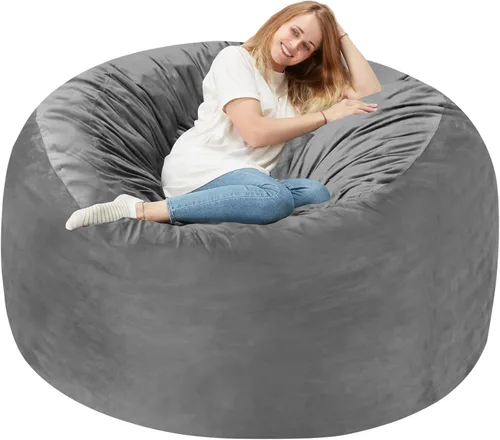 Homguava Puf de 4 pies: puff de 4 pies con relleno de espuma viscoelástica, sillas de puf grandes, sofá suave con funda de terciopelo holandés, Gris