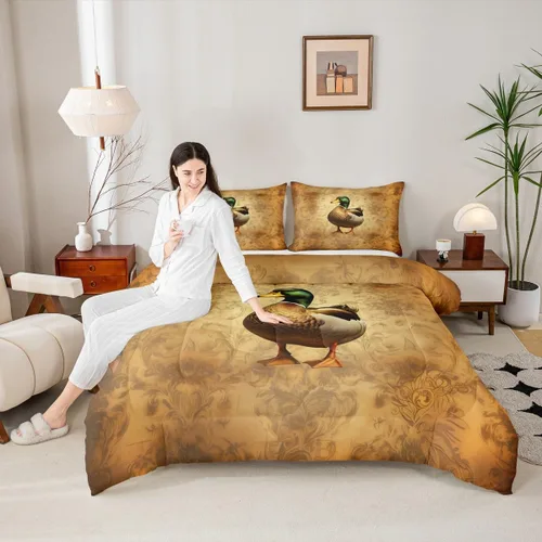 Miniatura 19 de Manfei Rutic Farmhouse - Juego de edredón tamaño King, juego de ropa de cama de retazos de madera a cuadros de ciervo, oso, árbol, 3 piezas