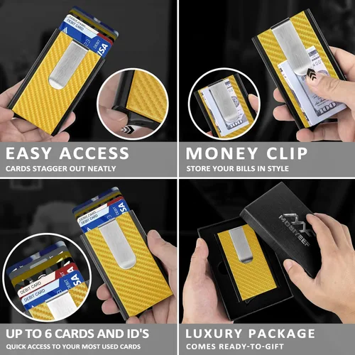 Miniatura 4 de MOSIYEEF Cartera de sigilo desplegable para hombre, cartera con bloqueo RFID para tarjetas con clip para dinero, tarjetero minimalista con envoltura