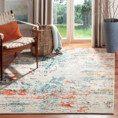Miniatura 8 de SAFAVIEH Madison Collection - Alfombra decorativa de 2 pies 2 pulgadas x 4 pies, color crema y naranja, diseño abstracto moderno, no desprende