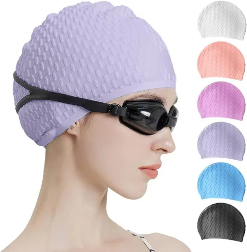 Miniatura 9 de Tripsky Gorro de natación de silicona, gorro de baño cómodo ideal para cabello rizado corto, mediano y largo, gorro de natación para mujeres y Very