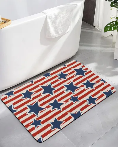 Tapete de baño con bandera de estrellas y rayas para bañera, antideslizante, de secado rápido y absorbente, tierra de diatomeas, fregadero de