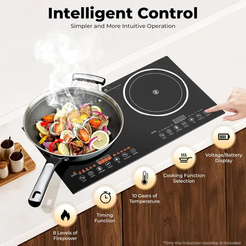 Miniatura 4 de Placa de inducción de 2400 W, 2 quemadores, placa de inducción eléctrica de 110 V con 8 niveles de potencia y control táctil, encimera portátil