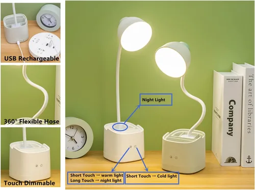 Miniatura 3 de Fantasee Lámpara LED de escritorio, 3 modos de iluminación, regulable al tacto, 9 de brillo, lámpara de mesa con batería recargable con soporte