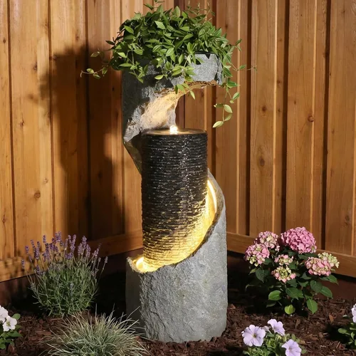 Bumilgar Fuente de Agua para Exteriores de 35.4" de Altura, Fuentes y Cascadas Modernas para Exteriores, Fuente de Pie para Interiores con Luces LED
