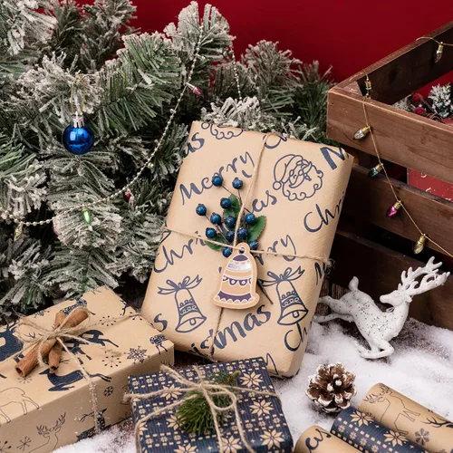 Miniatura 5 de RUSPEPA - Rollos de papel de regalo de Navidad - Mini rollo - 17 pulgadas x 10 pies por rollo, total de 3 rollos - Diseño de renos y copos de nieve