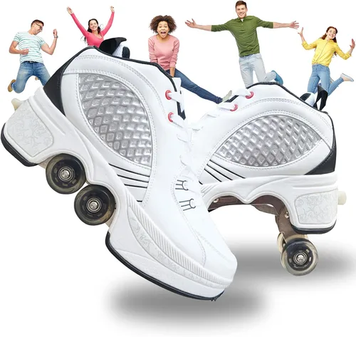 Miniatura 26 de Zapatos de patinaje convertibles para hombres y mujeres, zapatos de paseo automáticos para niños y adultos, patines con doble fila de ruedas, ruedas
