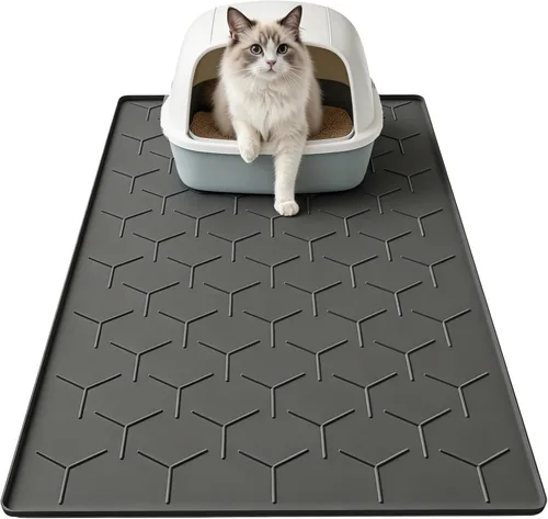 Miniatura 11 de Garoopion Tapete de Silicona para Atrapar Arena para Gatos, Grande Impermeable 34" X 22" Tapete para Caja de Arena de Gatos, Fácil de Limpiar, Beige
