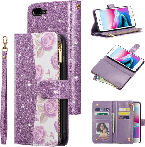 Miniatura 17 de UEEBAI - Cartera clásica de cuero sintético con cierre magnético, funda de iPhone con cierre