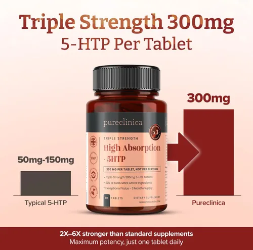 Miniatura 4 de Alta absorción 5HTP 300mg x 90 tabletas - 3 meses de suministro. con vitamina C, B6 y extracto de pimienta negra