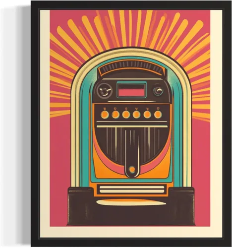 aj decor Jukebox - Póster de impresión artística pop, retro, vintage, colorido, abstracto, ilustración, imagen, dormitorio, sala de estar, comedor