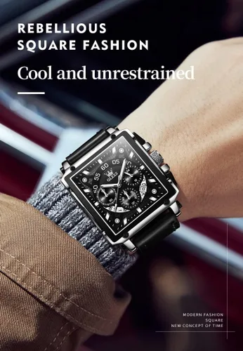 Miniatura 2 de OLEVS Relojes cuadrados para hombre, cronógrafo de cuero marrón, reloj de negocios de moda, luminoso, impermeable, relojes de pulsera casuales