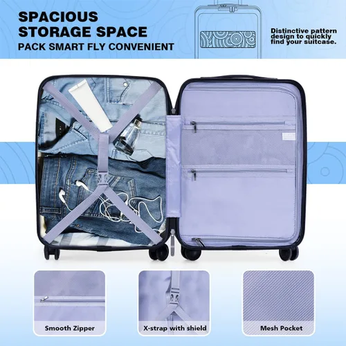 Miniatura 6 de Krute Equipaje de mano con compartimento de bolsillo ABS PC Hard Shell Maletas con ruedas, Azul marino