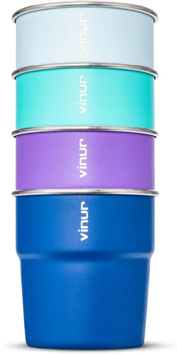VINUR Vasos Tumbler de Acero Inoxidable de 8 oz, Vasos de Metal Apilables para Beber para Viajes, Campamento, Exteriores, Paquete de 4 (Azul Azul