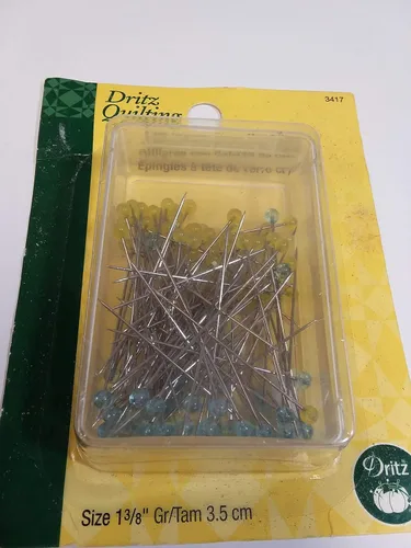 Miniatura 2 de Dritz Quilting 3417 - Alfileres de cabeza de cristal, 1-3/8 pulgadas (100 unidades), azul y amarillo