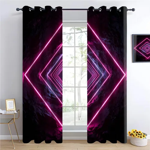 Miniatura 16 de Cyber Ring Curtains, Thermal Insulated Darkening Drapes For Sci-Fi Home Decor, Futuristic Neon Circle Digital Grid Scene Grommet Window Treatments