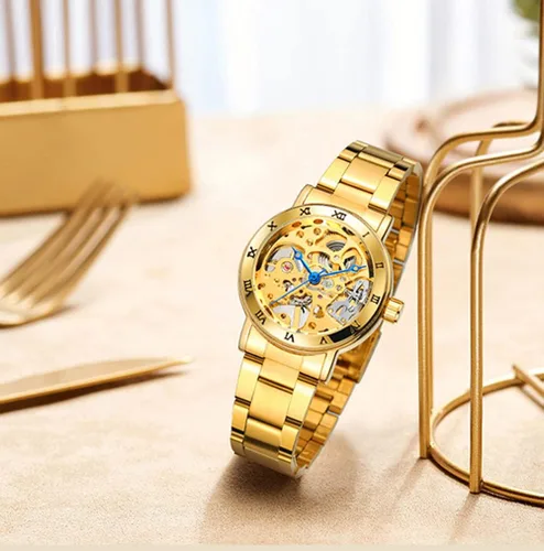 Miniatura 3 de SENRUD Reloj mecánico de viento para mujer, correa de acero completa, impermeable, esqueleto de moda, reloj de pulsera para mujer