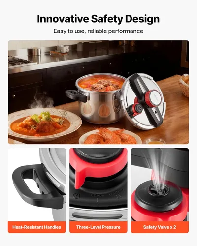 Miniatura 7 de VEVOR Olla a presión, olla a presión de 6.3 cuartos de galón, acero inoxidable, recipiente a presión con estante para vapor, tapa de vidrio