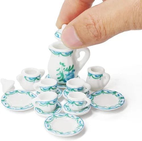 Miniatura 16 de Odoria 1:12 Miniatura 15pcs porcelana azul Chintz taza de té Set (azul)