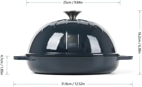 Miniatura 2 de HAWOK Horno de pan de hierro fundido con tapa Cloche, diámetro 9.8 pulgadas/9.8 in, 1.5 cuartos de galón, bandeja para hornear de masa madre, Azul