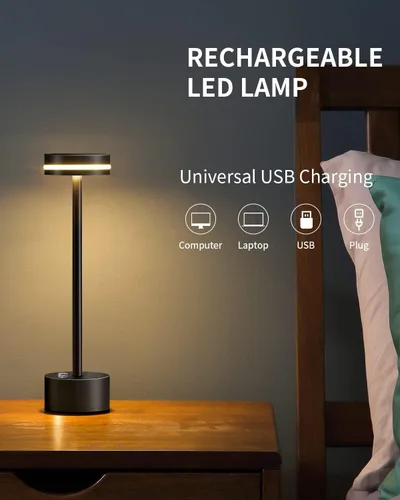 Miniatura 9 de PUSU Juego de lámparas de mesa inalámbricas de 2 unidades, lámpara de escritorio LED portátil con batería, luces de mesa de 3 niveles de brillo