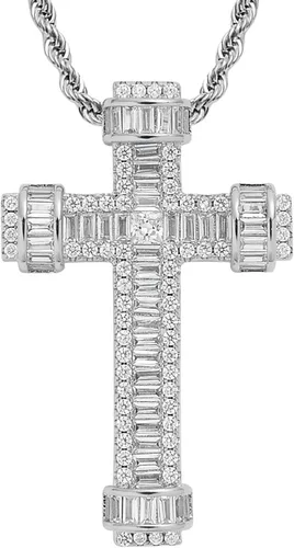 STARCHENIE Collar de cruz para hombre, chapado en oro de latón, circonita cúbica, colgante de cruz de Jesucristo, joyería de 24 pulgadas, cadena de
