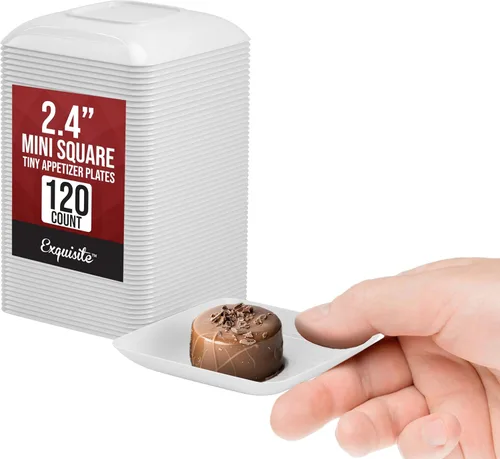 Miniatura 13 de Exquisite Mini platos de postre pequeños, paquete de 120 platos desechables negros de 2.4 x 2.4 pulgadas, pequeños de plástico sin BPA para bodas