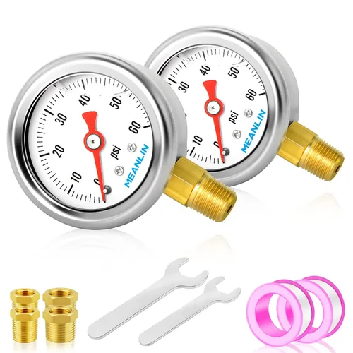 Miniatura 11 de MEANLIN MEASURE 2 unidades de acero inoxidable 015Psi relleno de líquido, medidor de presión relleno de glicerina de 1.5 pulgadas, aire de aceite