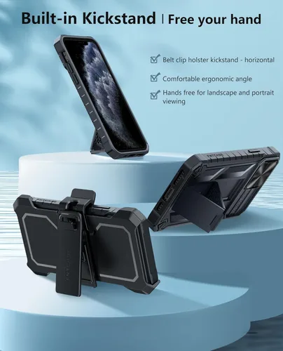 Miniatura 4 de FNTCASE for iPhone 11-Pro Protective Case: Military Grade Drop Proof Protection Rugged 11Pro Cell Phone Cover with Belt Clip Holster Kickstand &