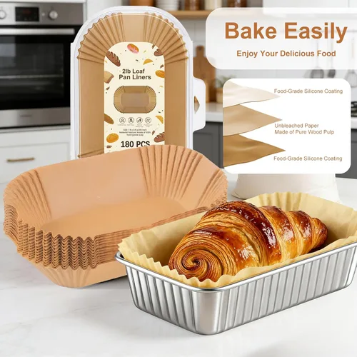 Miniatura 4 de Revestimientos para moldes para hornear pan de 9 x 5 pulgadas, 180 forros de papel pergamino antiadherentes, forro desechable para pan de masa