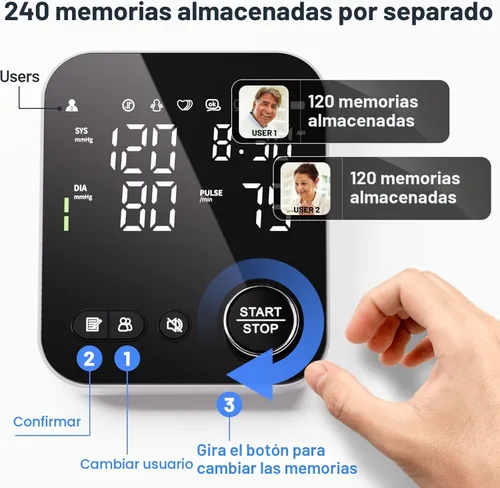 Miniatura 5 de NOUYAN Monitor de presión arterial para la parte superior del brazo, monitores para uso doméstico, brazalete ajustable de 8.7"-16.5", pantalla LED