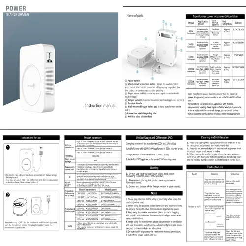 Miniatura 7 de uyoyous Convertidor de voltaje elevador de 500 W, convertidor de 110 V a 220 V, transformador de convertidor de energía resistente con cable