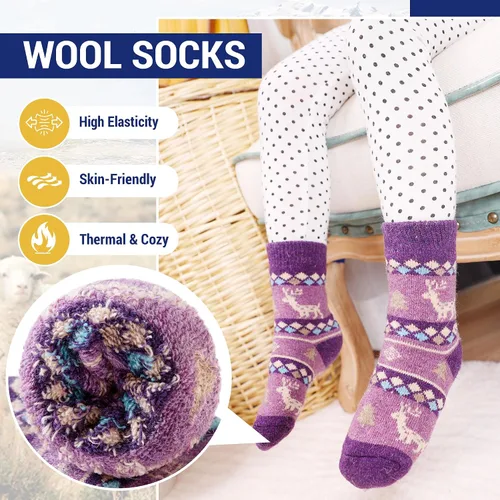 Miniatura 93 de Eocom 6 pares de calcetines de invierno cálidos de lana para niños y niñas