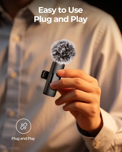 Miniatura 4 de BAILIXIN Micrófono 3 en 1 para iPhone, Android, cámara, micrófonos inalámbricos, mini micrófono, micrófono de solapa con reducción de ruido, sonido