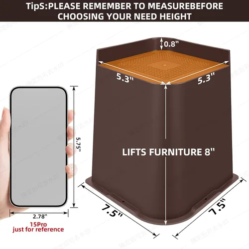Miniatura 2 de Elevadores de cama ajustables de 8 pulgadas, soportes de elevación antideslizantes resistentes para camas, sofás, diseño cuadrado duradero