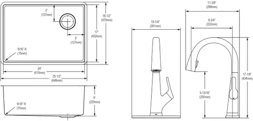 Miniatura 15 de Elkay Crosstown - Kit de fregadero de acero inoxidable calibre 18 de 25-1/2 x 18-1/2 x 9 pulgadas, con grifo filtrado