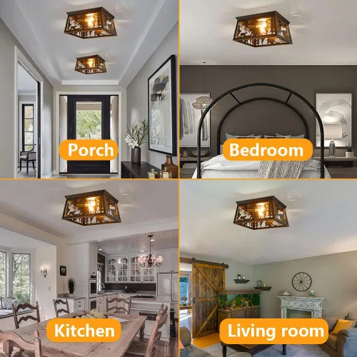 Miniatura 6 de Lámpara rústica, lámpara de techo empotrada de 2 luces, diseño de oso de metal para dormitorio, vestíbulo, entrada, pasillo, montaje en techo