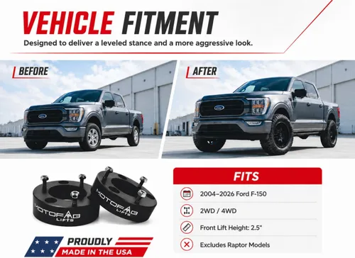 Miniatura 4 de MotoFab Lifts F150-2.5 - Juego de elevación y estabilización delantera de 2.5 pulgadas, que elevará la parte delantera de su F150 2.5 pulgadas