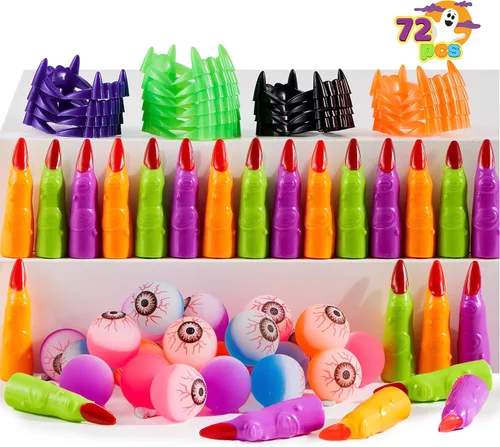 JOYIN Juego de 72 piezas de regalos de fiesta de Halloween, globos oculares, dedos de bruja y dientes para niños, suministros de fiesta de dulce o