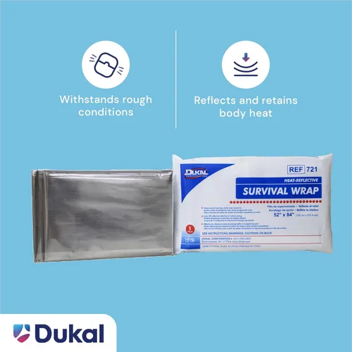 Miniatura 4 de Dukal Manta de supervivencia de emergencia 721 Mylar Propiedades térmicas, almacenamiento conveniente Protección contra el viento, la lluvia