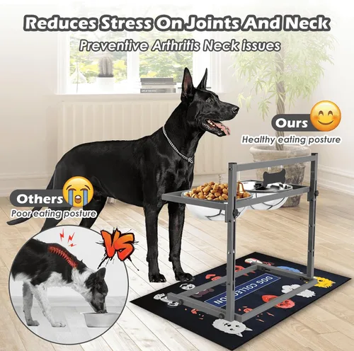 Miniatura 3 de SHAINFUN Soporte de metal con cuencos elevados para perros grandes y extra grandes, altura ajustable con dos cuencos de acero inoxidable de 101.4