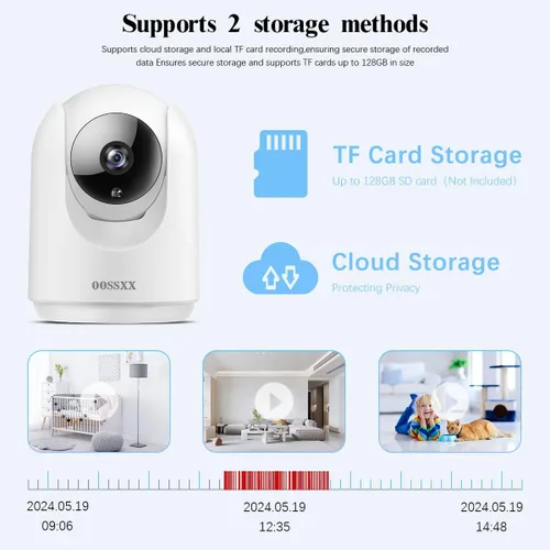 Miniatura 8 de OOSSXX Cámara de seguridad interior de audio de 2.7 K con resolución de 2,7 K, monitor de bebé y monitor de mascotas, aplicación gratuita, PTZ Nanny