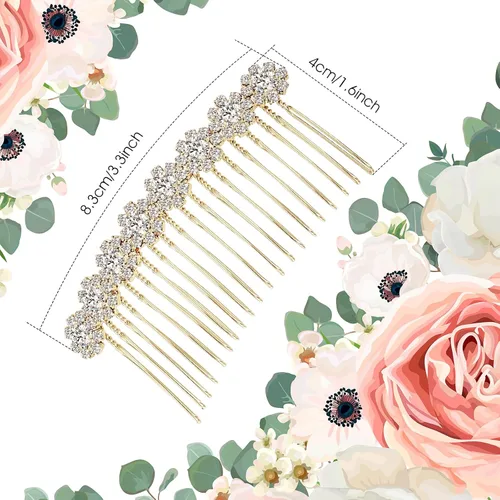 Miniatura 2 de Geosar 4 peines laterales de aleación de diamantes de imitación para el cabello, clips de flores de cristal, peine de boda, clips de joyería