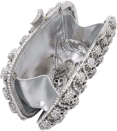 Miniatura 6 de Boutique De FGG Bolso de mano de cristal de calavera para mujer, bolso de mano de noche con diamantes de imitación, para fiesta, graduación